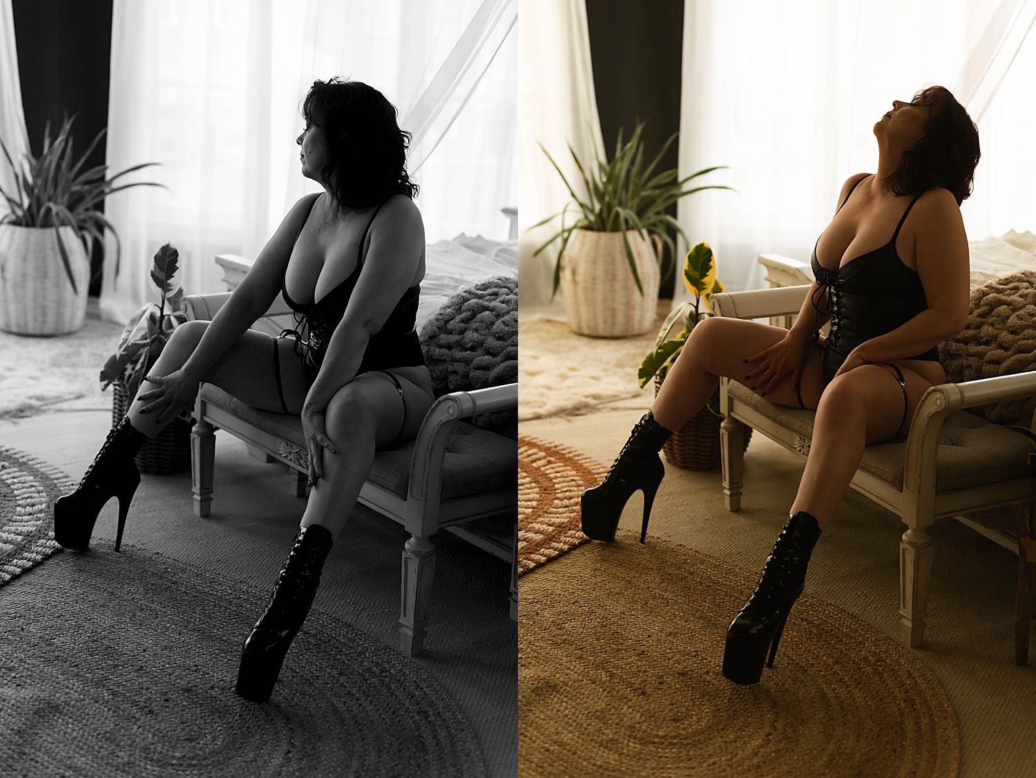 Woman in lingerie at a boudoir studio for self-love photo shoot