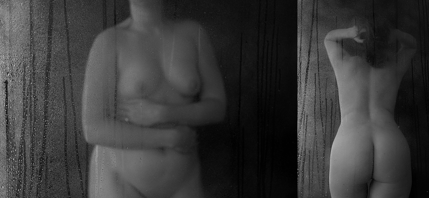 Nude woman in a shower for a photo shoot to see her body in a new light