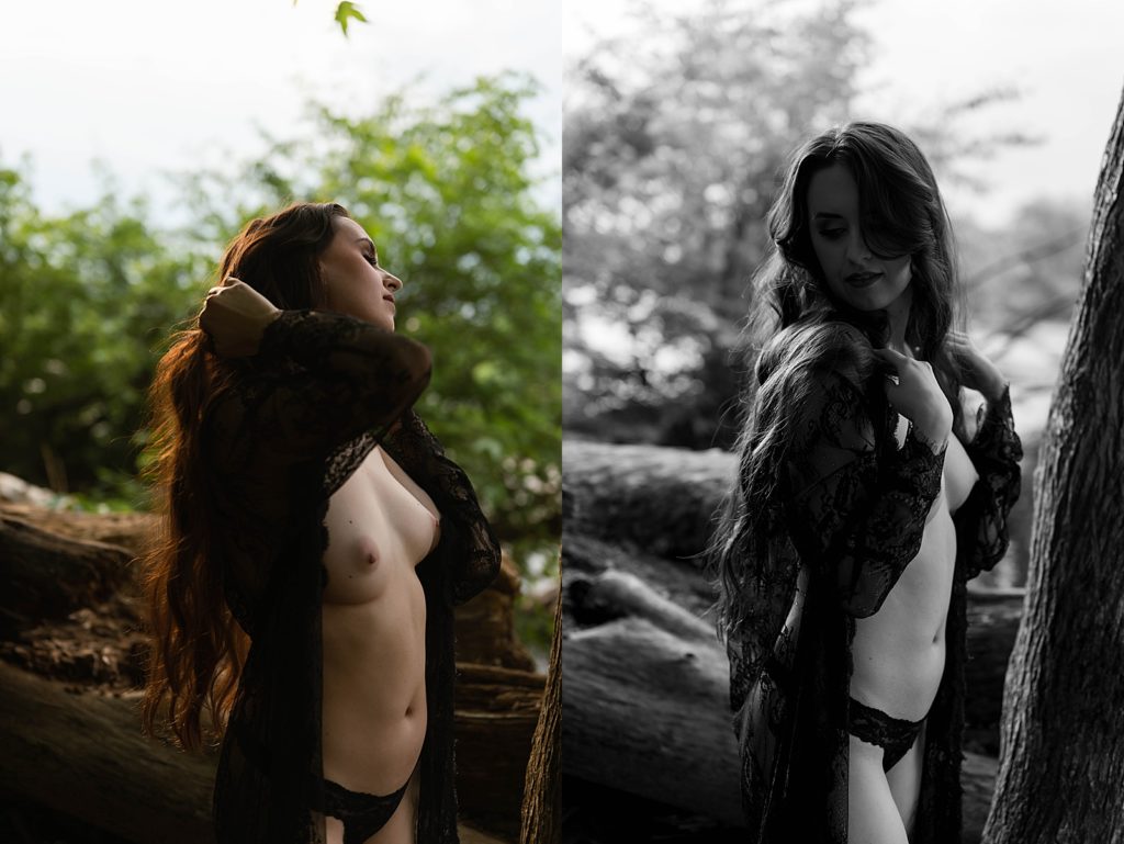 nude woman by tree for outdoor session with Richmond boudoir photographer tease by Hannah louise