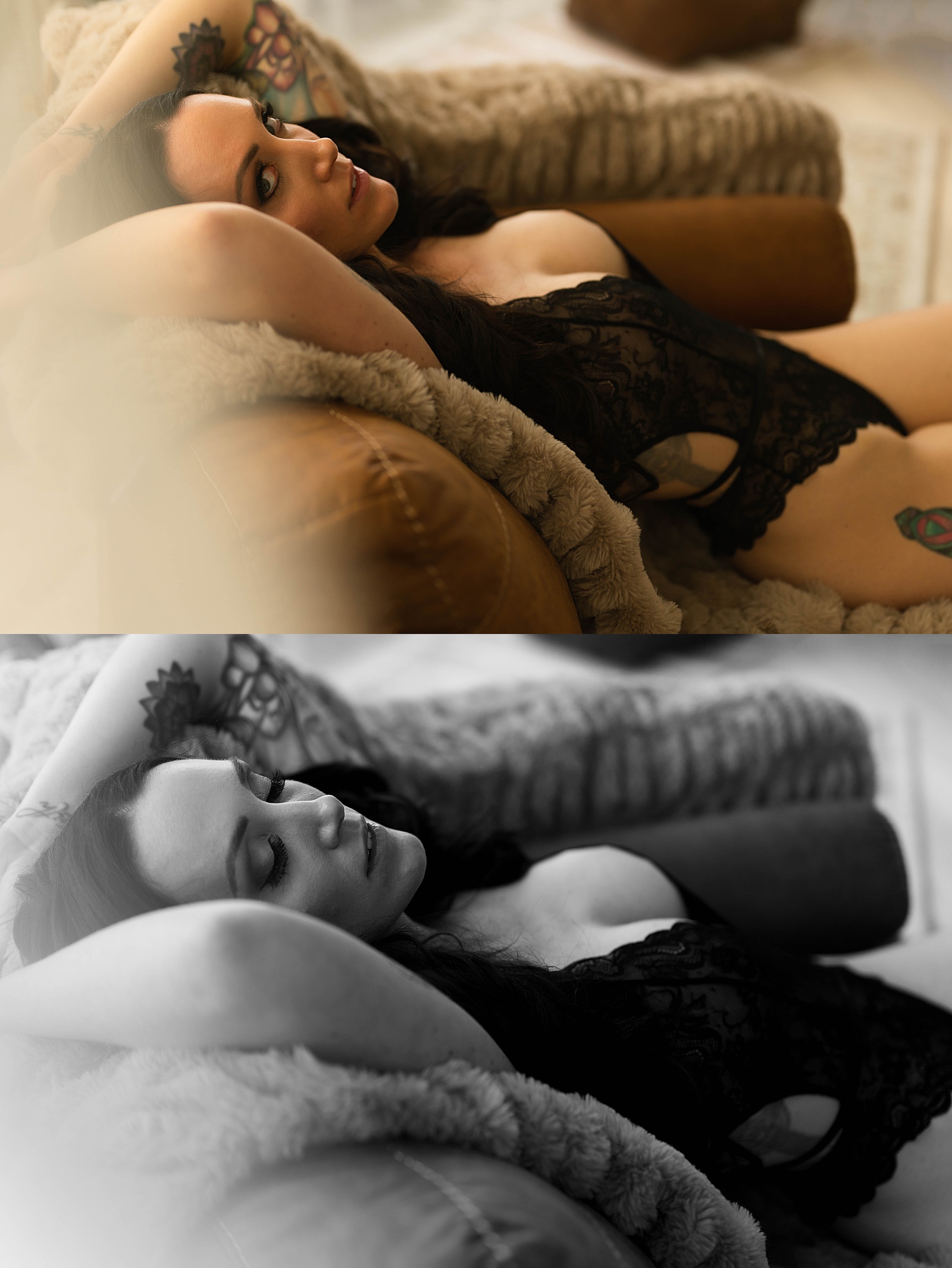 Woman in black lace lingerie for empowering photo shoot 