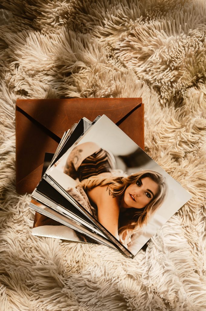 Prints from a boudoir shoot after the reveal session