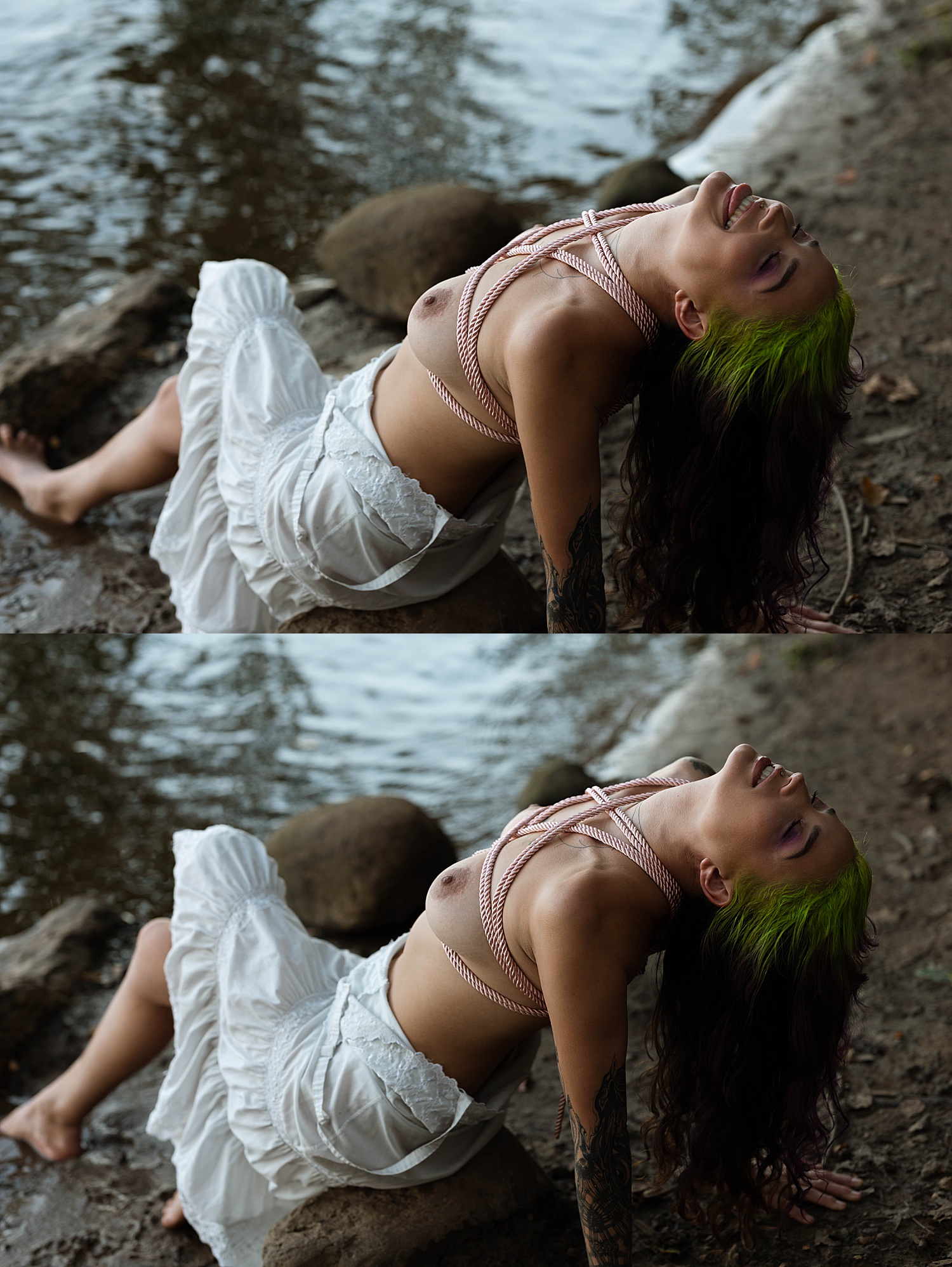 woman in pink ropes sitting in water by Tease by Hannah Louise 