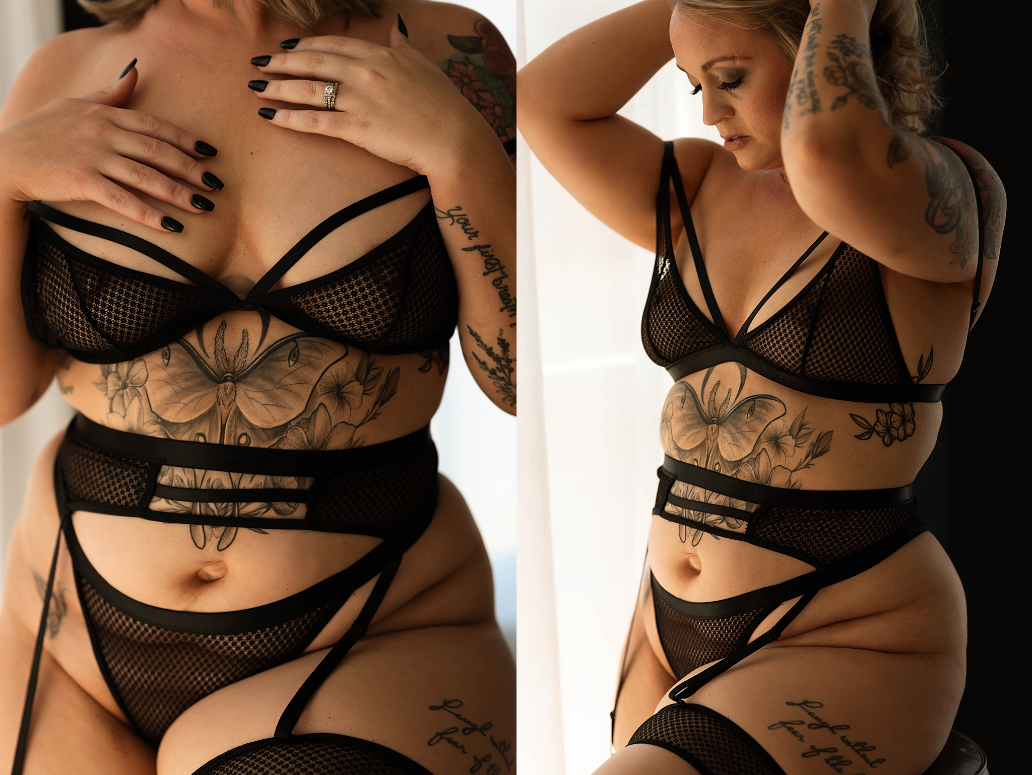 black mesh set hugs body's curves during gift of self love