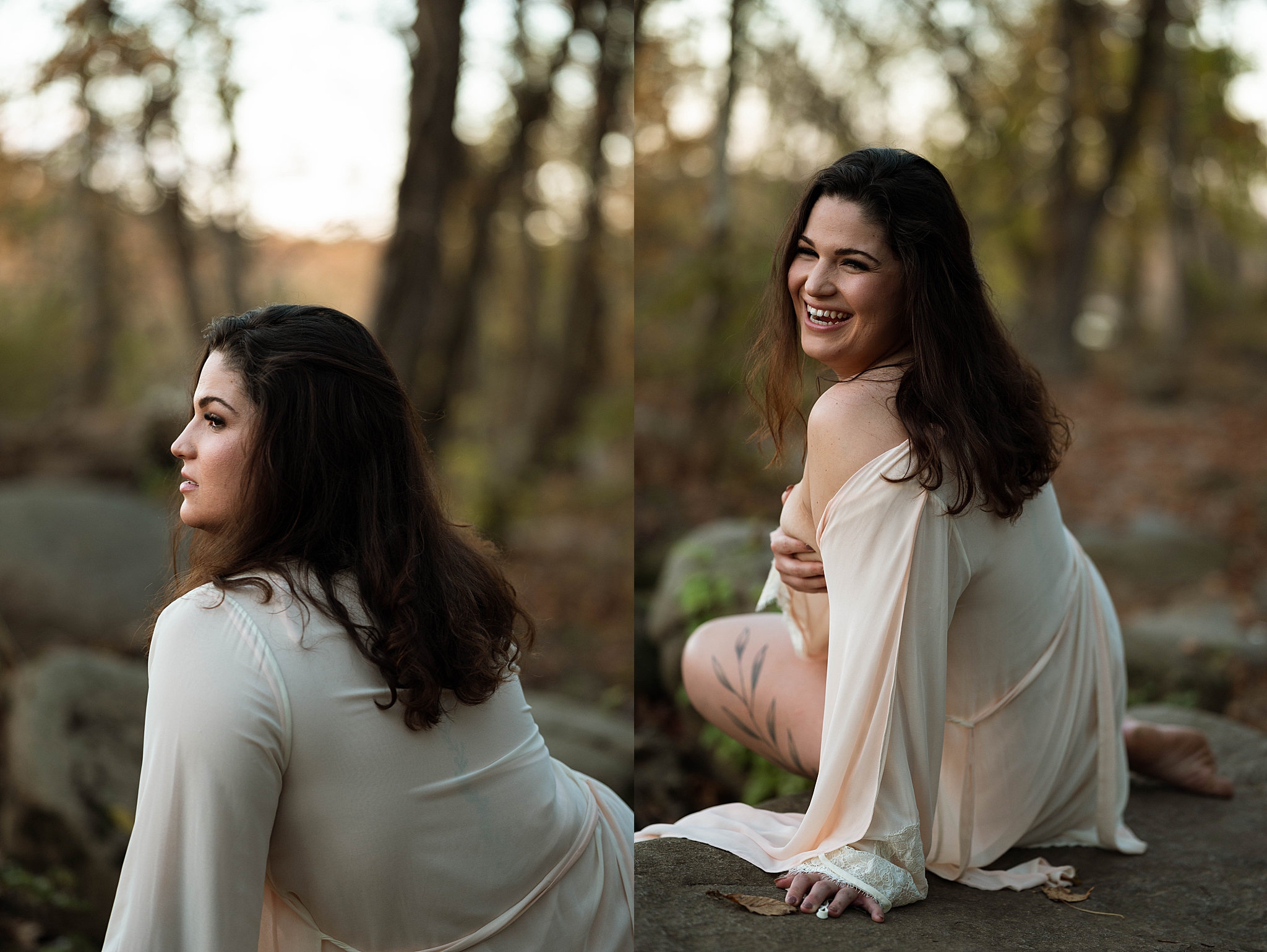 brunette looks over shoulder on rocks for Tease by Hannah Louise